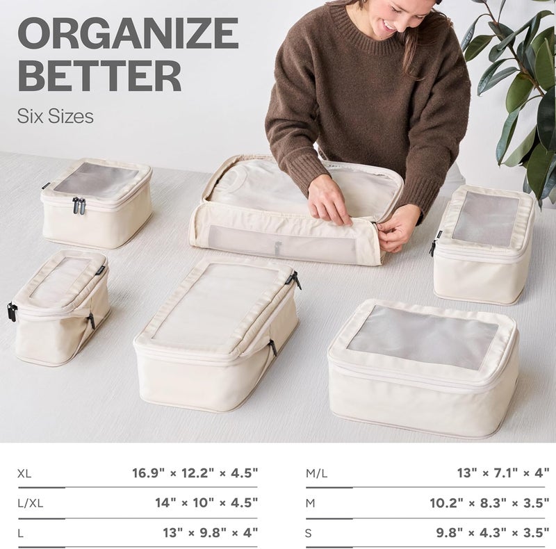 Aerotrunk Compression Packing Cubes for Travel - Luggage Organizer Bags - Double Zipper Packing Cubes for Suitcases (6-Pack, Beige) - Image 3